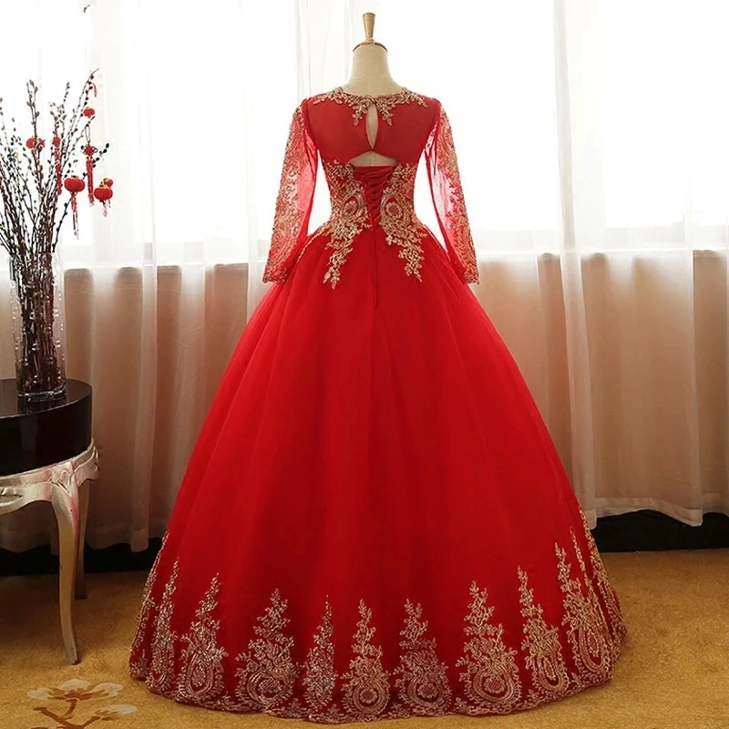 

ANGELSBRIDEP Long Sleeves Quinceanera Dresses 2021 Gold Appliques Ball Gowns Sweet 16 Dresses Vestidos De 15 Anos Robe De Bal