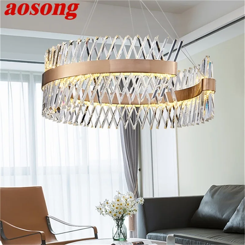

AOSONG Creative Pendant Light Gold Postmodern Chandelier LED Luxury Crystal Lamp Fixture For Home
