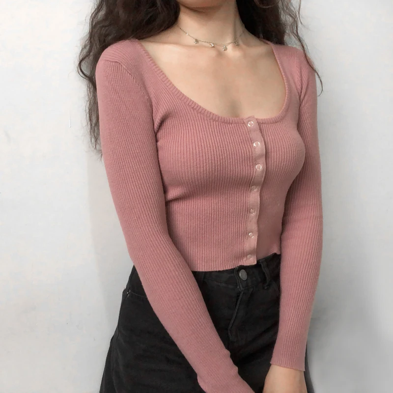 Женский изящный трикотажный кардиган с пуговицами глубоким вырезом и |