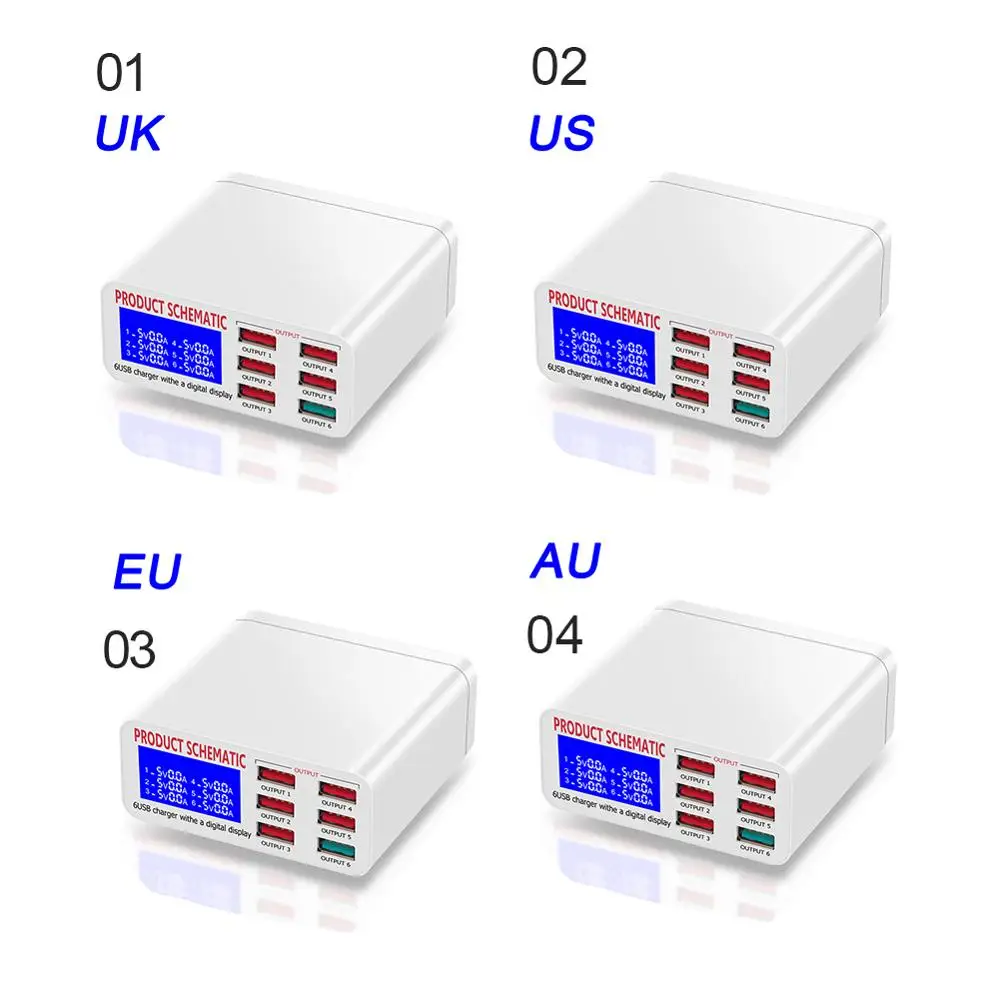 8a qc3 0 usb charger with lcd display 6 ports desktop mobile phone charger smart fast charging for smart phones tablet pc free global shipping