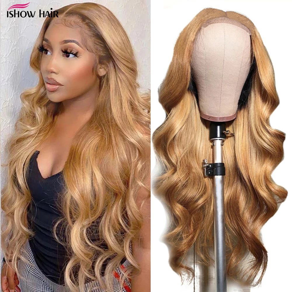 27# Honey Blonde Body Wave Lace Front Wig Colored Human Hair Wigs For Women Transparent 13x4 Lace Frontal Wig Brazilian Hair Wig