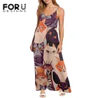 FORUDESIGNS 2021, женское платье с изображением кошек, с открытой спиной, без рукавов, с V-образным вырезом, платья-комбинации, пляжный Сарафан