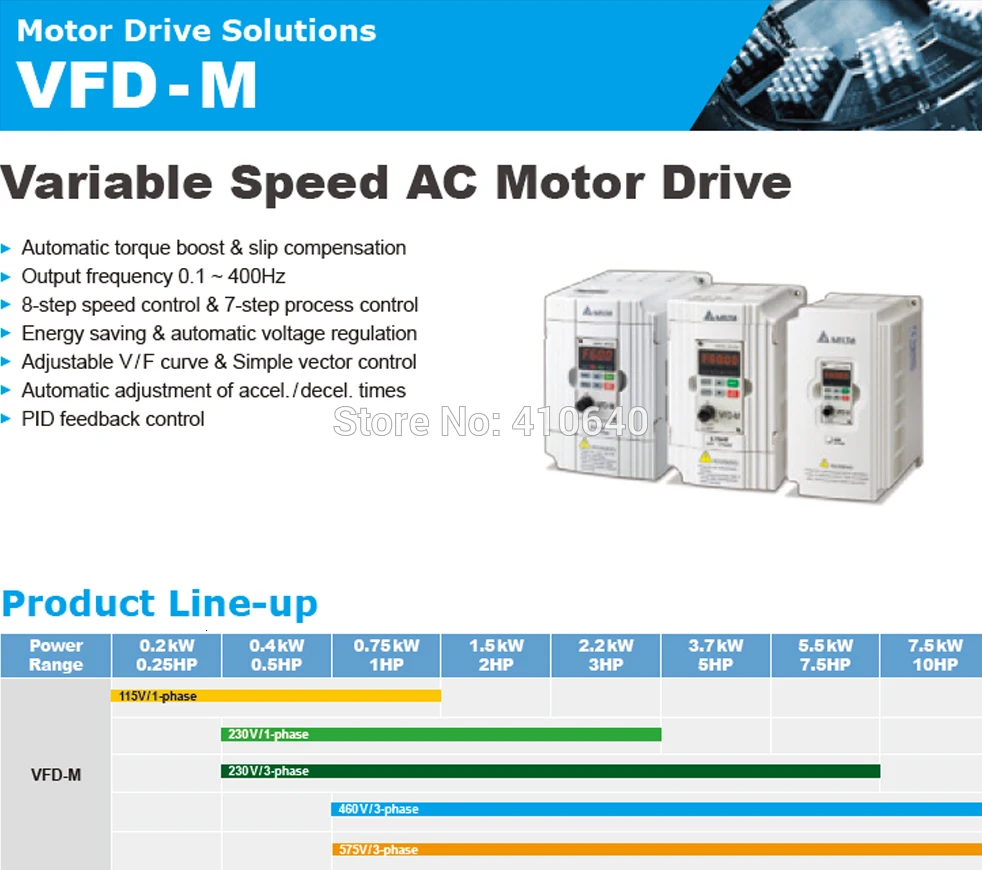 Дельта Инвертор 7.5KW VFD075M43A 3 фазы 380 В до 460 В Номинальная 18 A Новинка 7500 Вт VFD серия инвертор Переменная скорость привод двигателя переменного тока