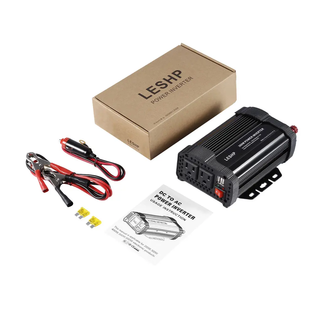 

LESHP Portable Car Inverter 300W Solar Inverter 12V DC 110V AC Modified Charger Power Converter Adapter for TV DVD Player