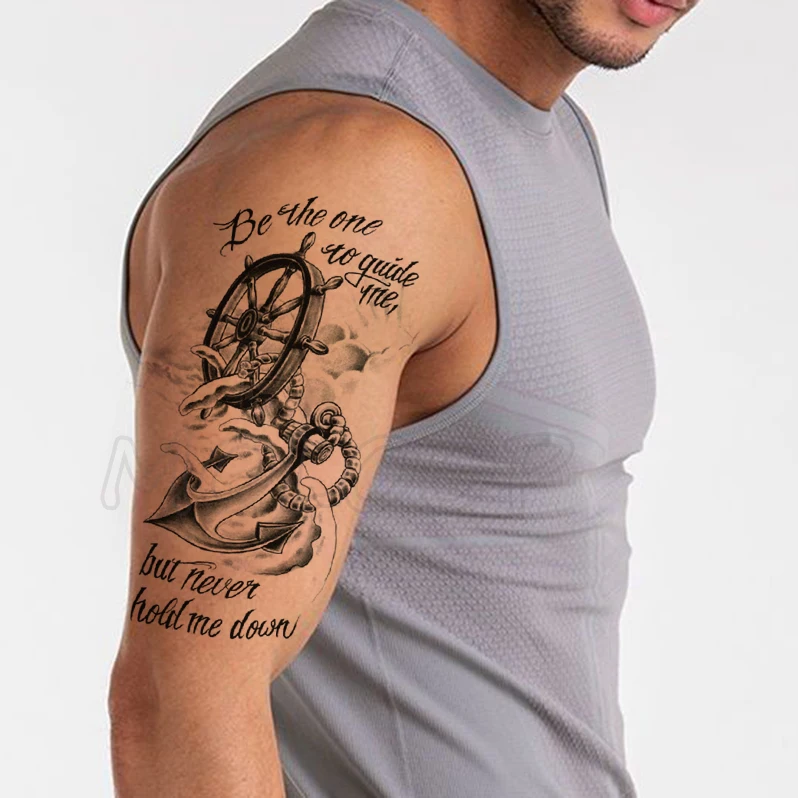 

Temporary Tattoo Stickers Rudder Anchor Ocean Waves Fake Tatto Waterproof Tatoo Back Leg Arm Belly Big Size for Women Men Girl