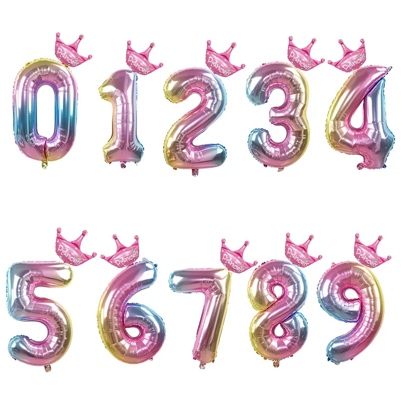 H-crown pink 1 комплект радужные алюминиевые воздушные шары из фольги в виде цифр 0-9 день рождения Юбилей вечерние украшения Globo детские фигурки воздушный шар поставки - Цвет: H-crown pink