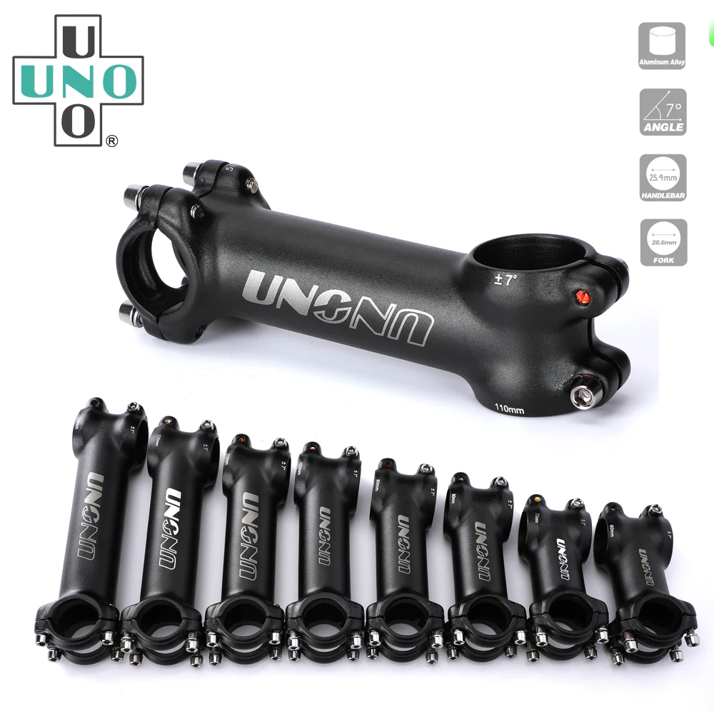 

UNO MTB Bike Stem 7 Degree Road Bicycle Handlebar Riser 25.4mm Bar Clamp 60/70/80/90/100/110/120/130mm