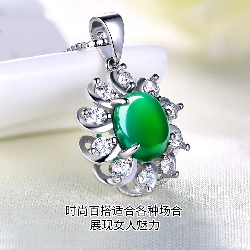 Ожерелье с подвеской из натурального зеленого нефрита серебро 925 пробы жадеит