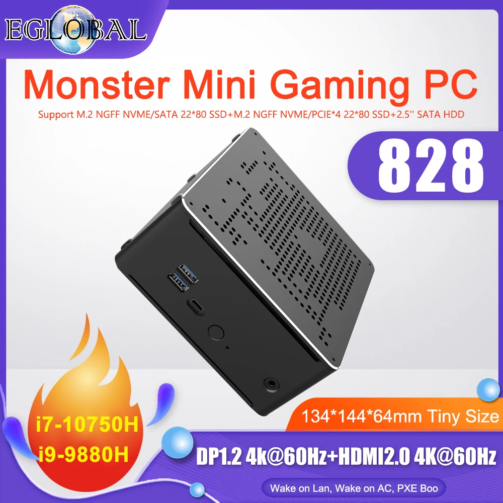 Eglobal игровой мини ПК Intel Core i9 9880H 8 ядер DDR4 2LAN Nuc Windows 10 Pro Linux настольный компьютер AC