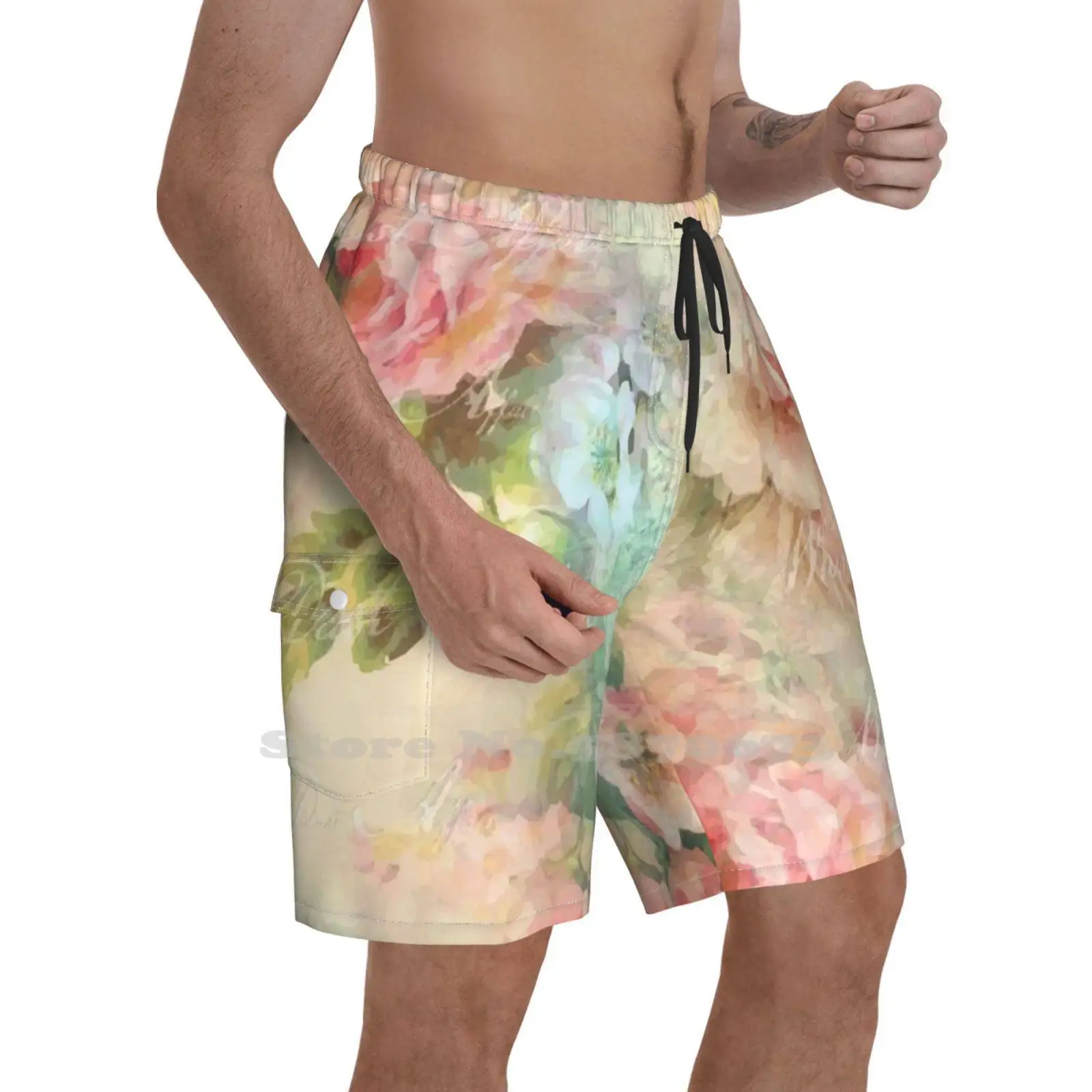 

Ian Floral Pattern 3 Fashion New Men'S Beach Shorts Floral Flower Hibiscus Bloom Tropical Pattern Patterns Petals Texture Nora