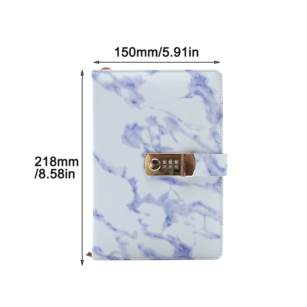 

A5 Note Book PU Leather Marble Pattern Stationery Student Diary Business Bookmark With Code Lock Portable Writing Office