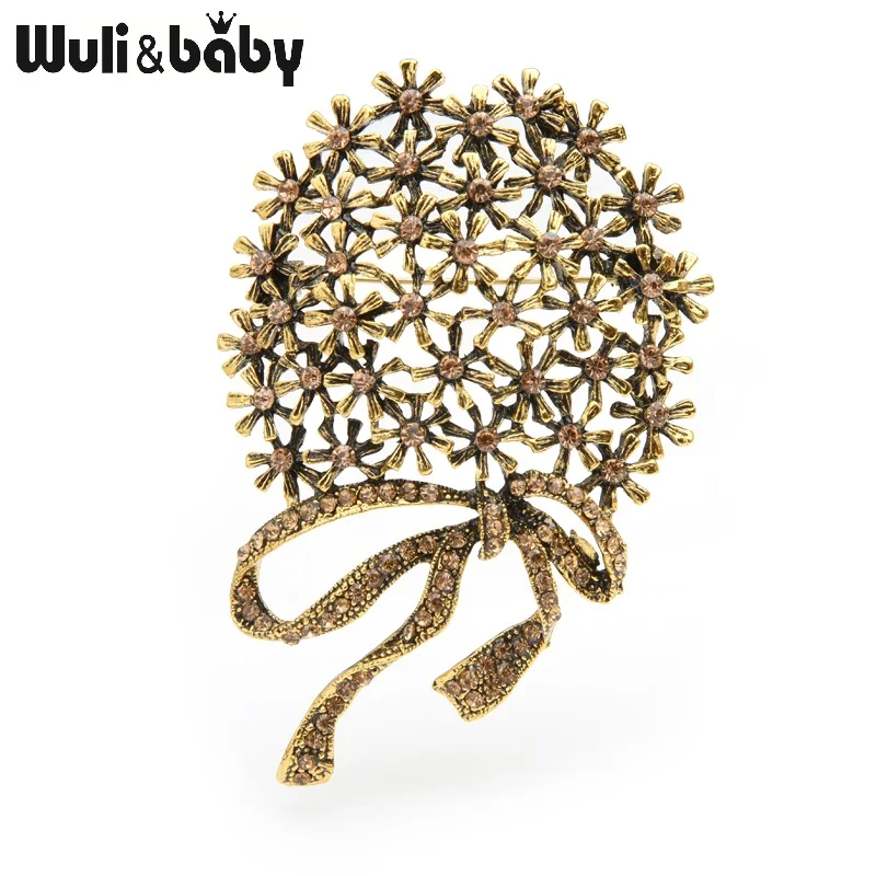 gold Wuli& baby, ретро, золотые, серебряные, круглые броши в виде цветка для женщин, сплав, брошь на свадьбу, банкет, булавки, подарки на год - Окраска металла: gold