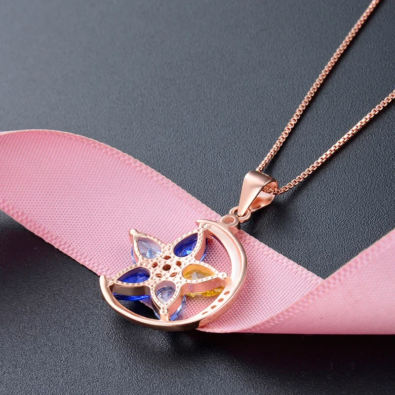 Элегантные ожерелья голубые звезды луна женские 925 стерлингового серебра тренд