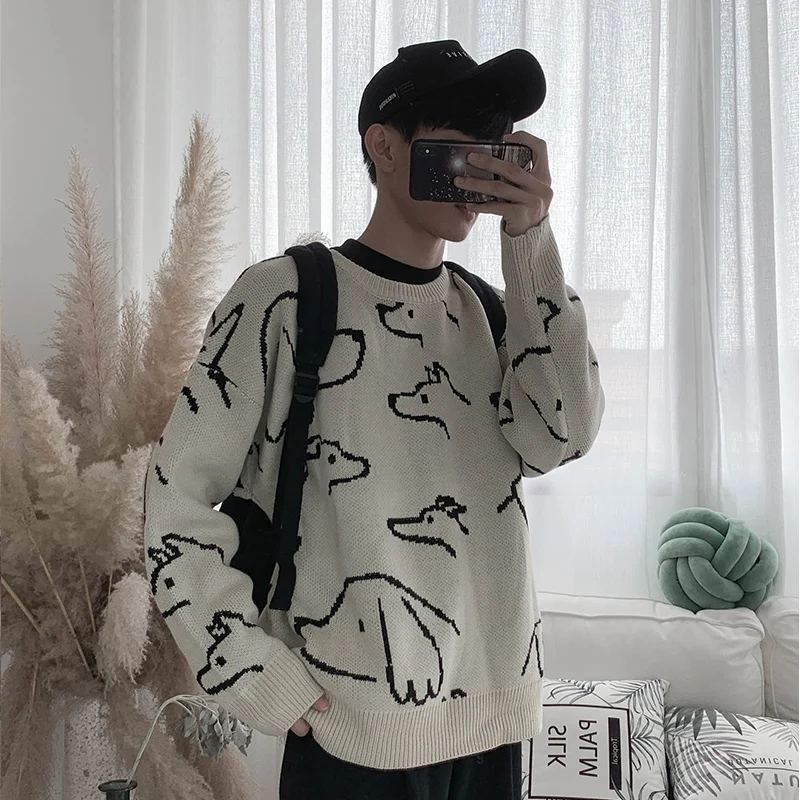 2019 новый модный мужской свитер с длинным рукавом принтом собаки дикие свободные