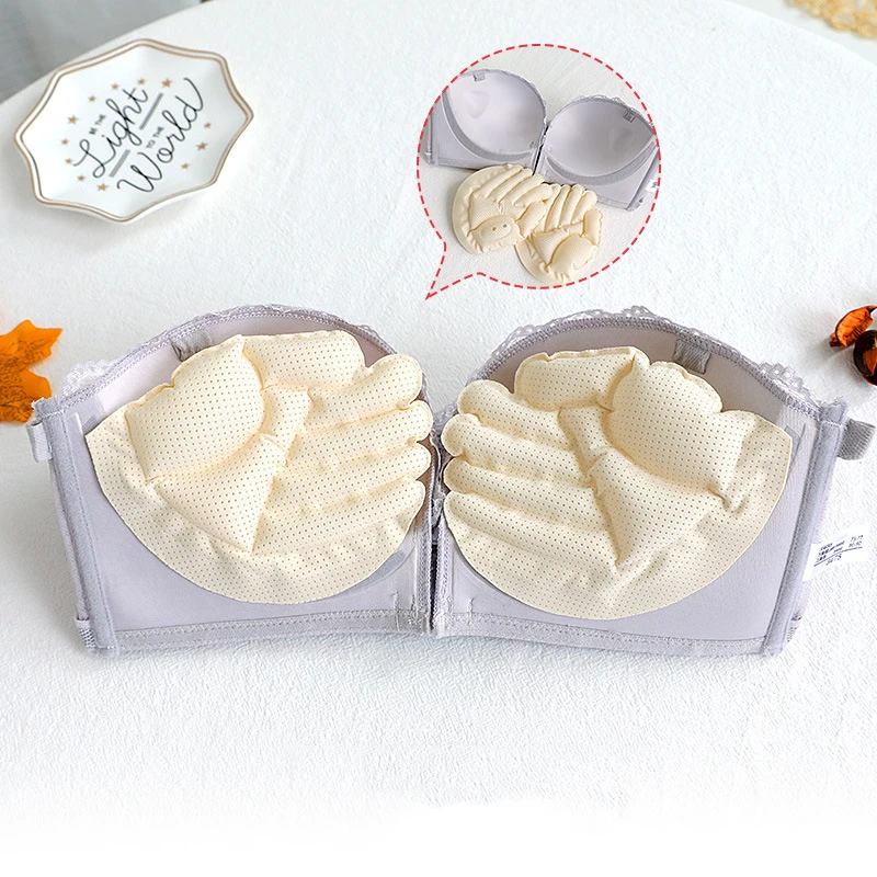 

Women Sexy Lace Invisible Bra Front Buckle Air Cushion Strapless Push Up Bralette Lingerie Small Chest Non-slip Underwear