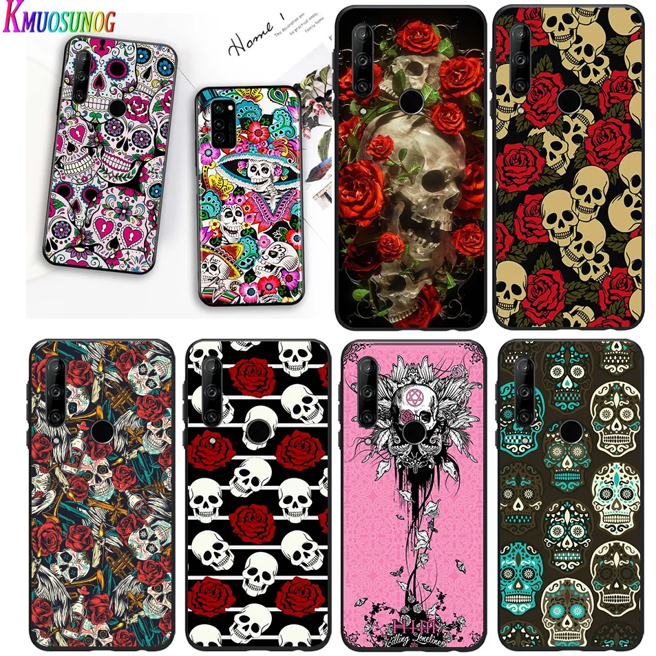 

Art Flower Skull For Huawei Honor 7C 7A 7S 8 8A 8X 8C 8S 9 9S 9X 9N 9A 9C 9i Pro Lite Silicone Black Soft Phone Case