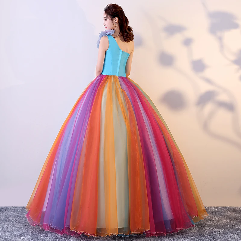 2019 New Quinceanera Dresses One Shoulder Rainbow Colorful Gothic Tulle 15 year old Debutante Gowns Vestidos De Anos |