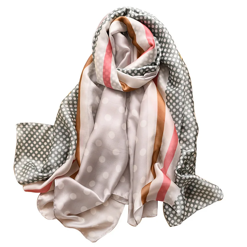 

2021 Spring Dot Print Women Sillk Scarf Fashion Ladies Summer Hijabs Bandana High Quality Neckerchief Female Neck Head Scarves