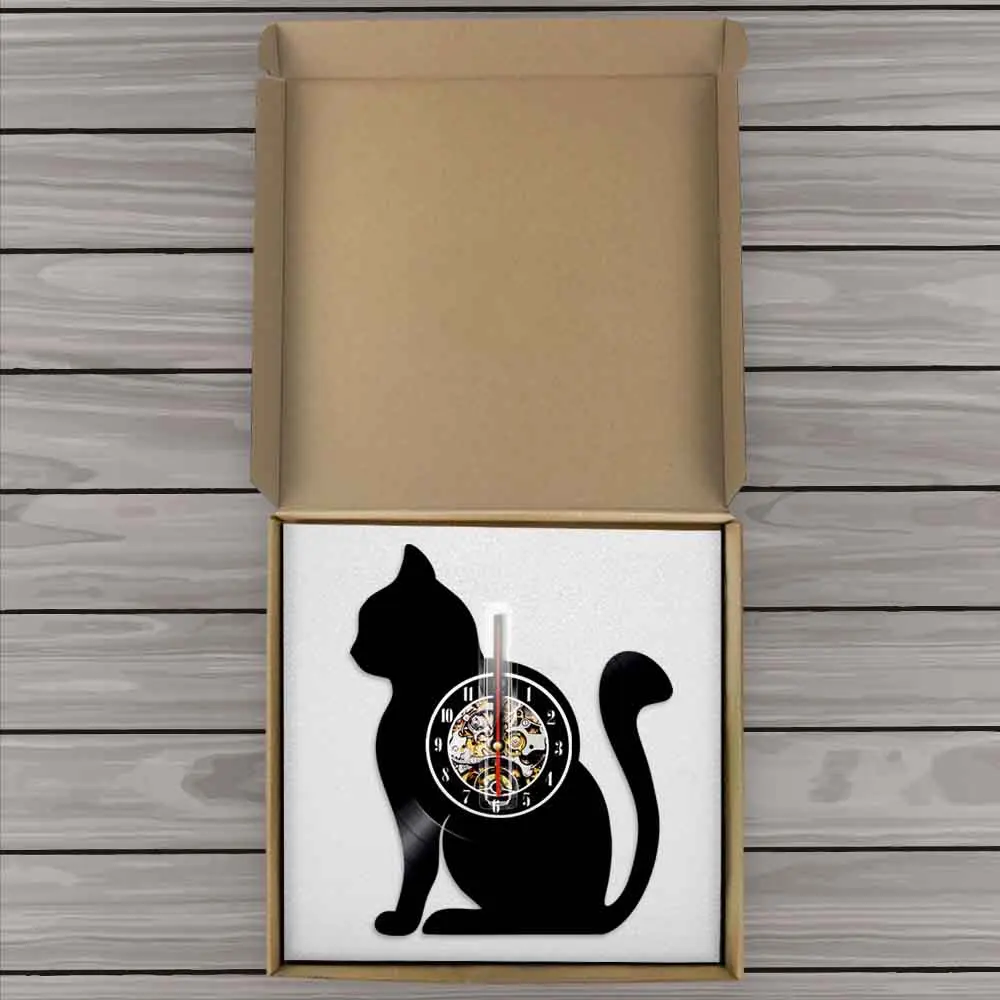 

Cat Silhouette Vinyl Clock Kittens Animals Cat Quartz Watch Clock Housewarming Handmade Shadow Art Decor Unique Gifts Home Decor