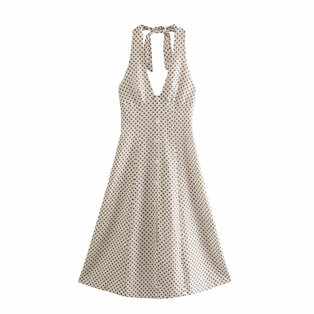 

2021 Summer Women dot Backless Sexy V Neck slim long Dress Female Sleeveless Dresses Ladies Casual Fashion Dress