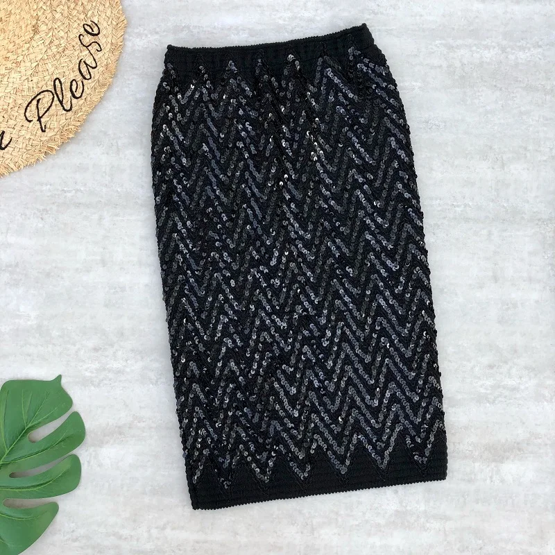 Sequins black Женские юбки средней длины с золотыми блестками, облегающая юбка средней длины с высокой талией, эластичная юбка-карандаш, Сексуальные вечерние длинные юбки - Цвет: Sequins black