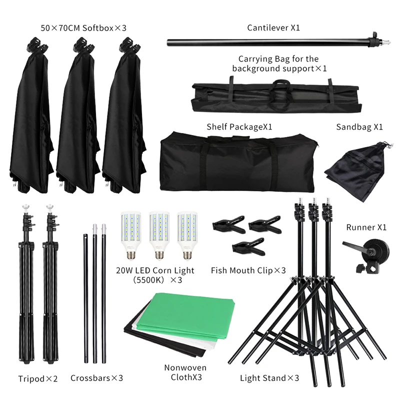 Green Screen Non-woven Background Support Stand Kit 20 Watt LED Hair Light Boom Studio Photo Video Lighting | Электроника