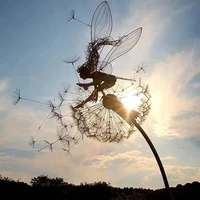 pixies fairy garden sculptures stake fairies and dandelions dance together landscape metal miniature figurine lawn decorative