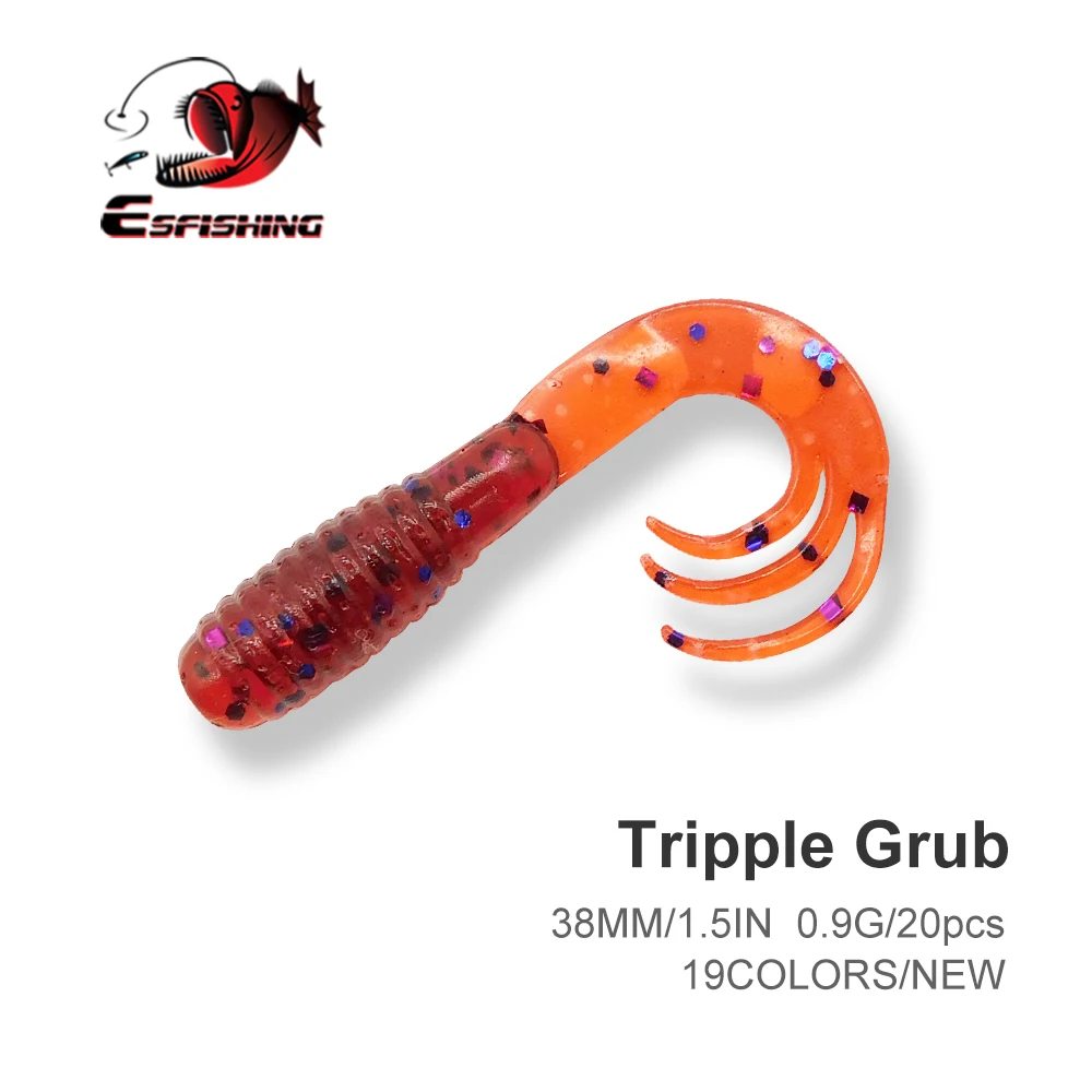 

ESFISHING Tripple Grub Tail 20pcs 3.8cm 0.9g Peche Silicone Soft Bait For All Fish Pesca Artificial Fishing Lure Free Shipping