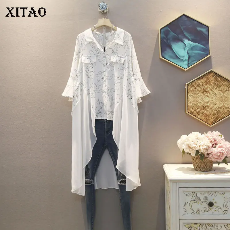Женская блузка XITAO винтажная шифоновая рубашка размера Плюс в Корейском стиле с