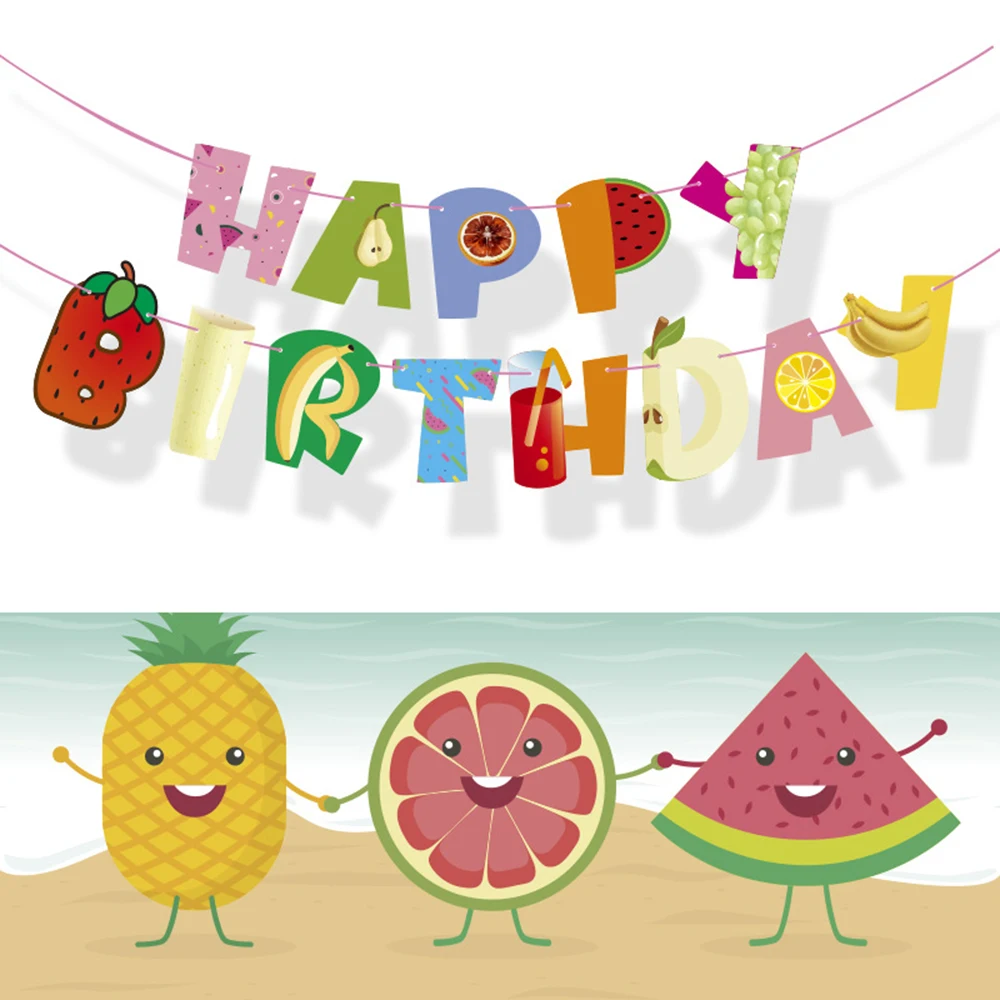 

Summer Fruit Watermelon Lemon Hawaii Theme HAPPY BIRTHDAY Hanging Paper Banners Kids Baby Shower Party Decorations Supplies