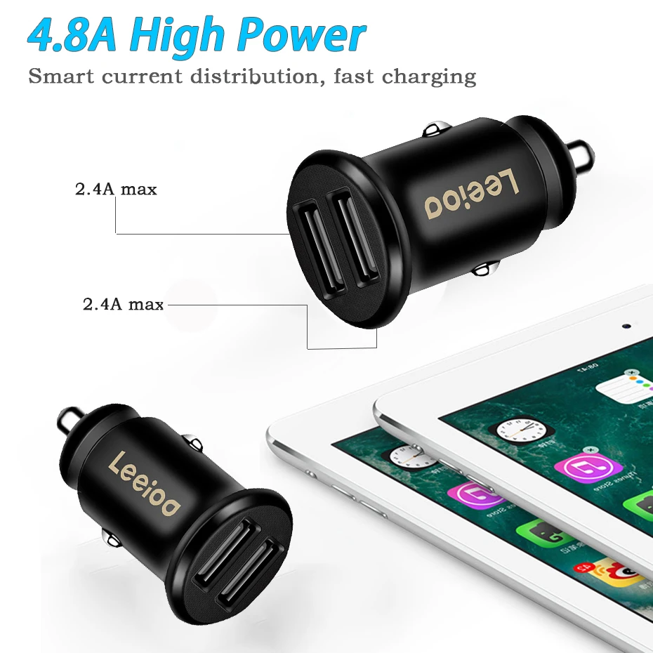 Автомобильное зарядное устройство LEEIOO с USB 4.8A мини адаптер для зарядки телефона в
