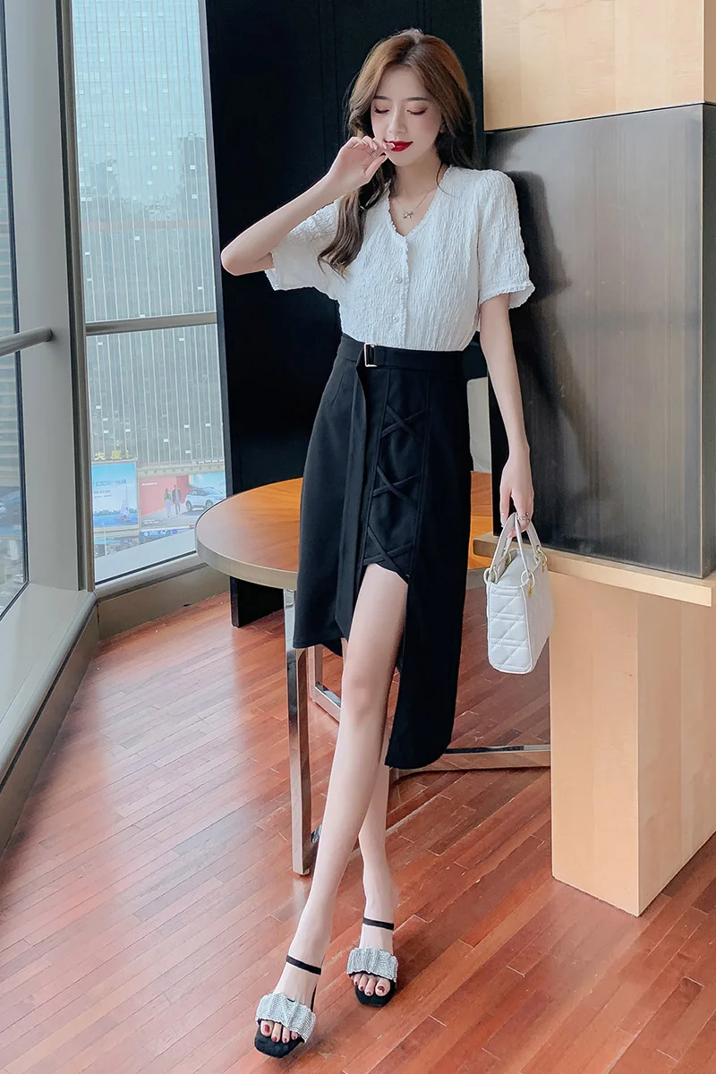 

COIGARSAM Women Long Skirt Spring Summer High Waist Skirts Black 1270