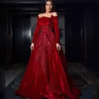 Красное платье с открытыми плечами Sevintage, вечернее бархатное платье знаменитости с длинным рукавом и блестками на красной ковровой дорожке, 2020