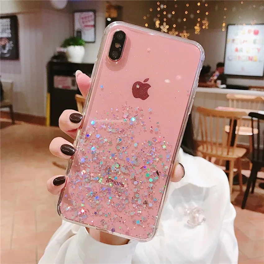 Блестящий чехол для iPhone X XS Max XR Роскошный прозрачный с блестками 11 Pro телефона s |