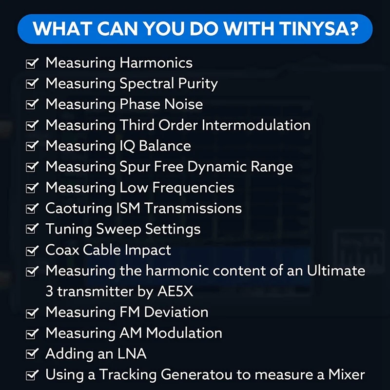 Портативный TinySA анализатор спектра 100 кГц до 960 МГц MF/HF/VHF/UHF Вход генератор