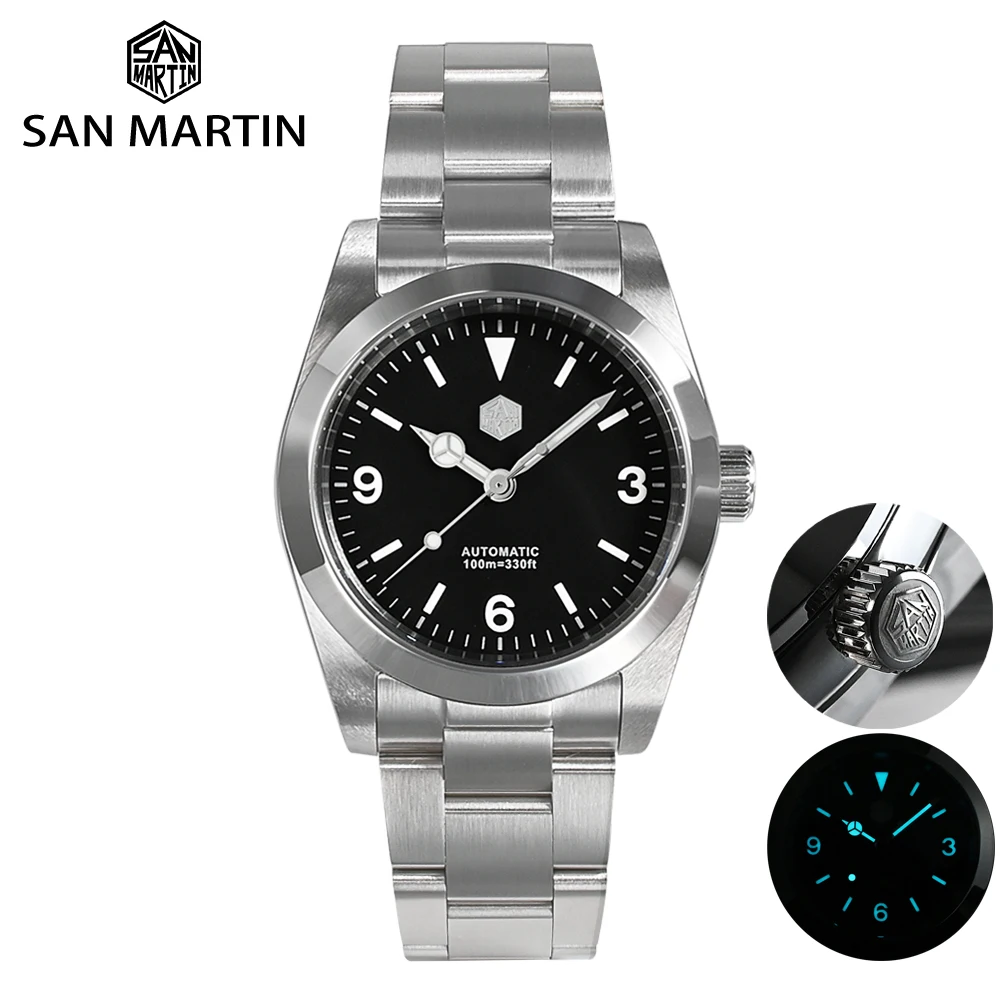 

Часы San Martin мужские спортивные, люксовые автоматические механические люксовые, с сапфировым стеклом, 36 мм, для скалолазания, 10 бар