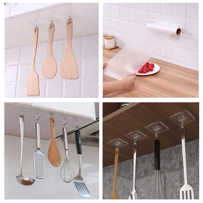 6 шт Прозрачный Прочный самоклеящиеся двери стены Вешалки Полотенца Швабра Сумки