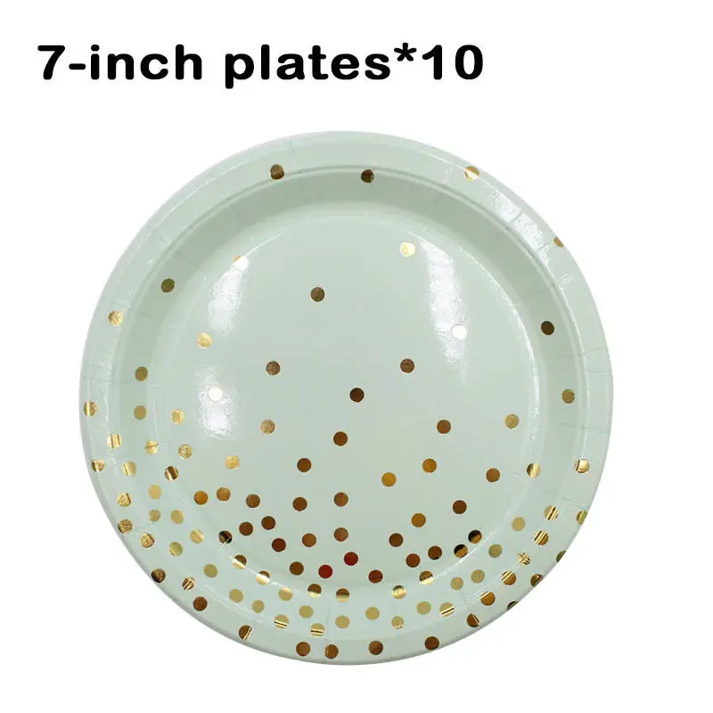 Plates 7-inch 10pcs Зеленые, золотые, зеленые салфетки для свадьбы, дня рождения, вечеринки, одноразовая посуда, чашки, тарелки, бумажные соломинки для детского душа, украшения для детей - Цвет: Plates 7-inch 10pcs