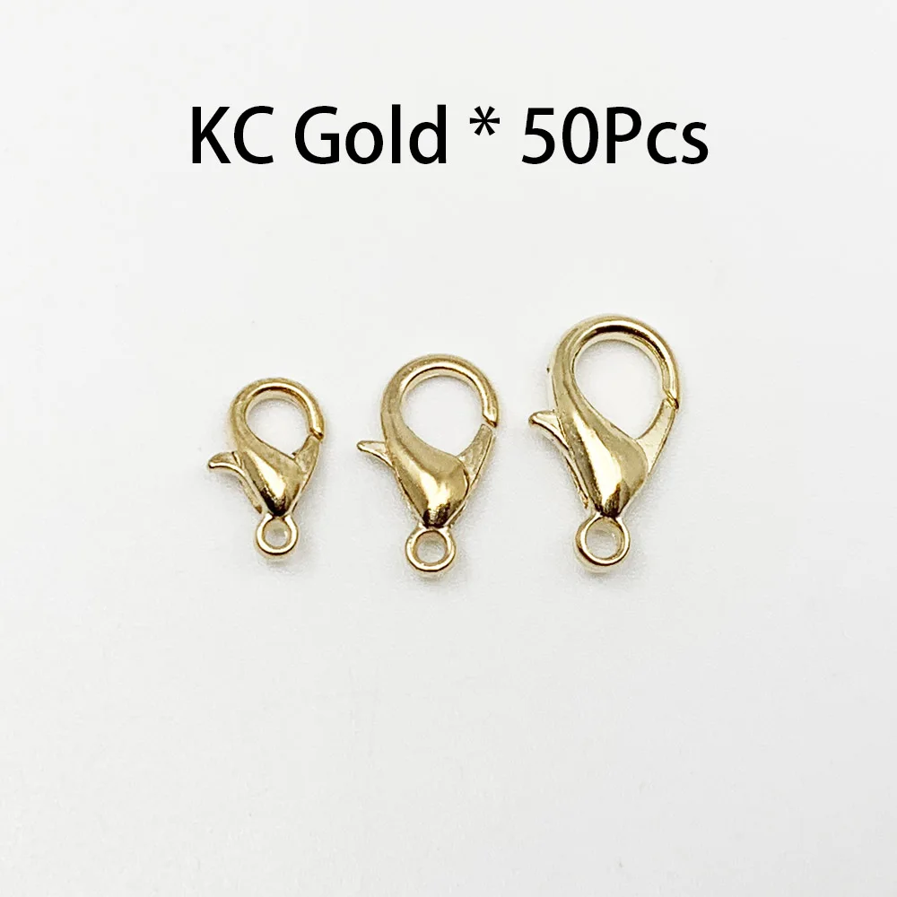 KC Gold 50 шт./лот, застежка-карабин из золотого и серебряного сплава для изготовления ювелирных изделий своими руками, фурнитура для ожерелья, браслета, цепи, аксессуары, принадлежности - Цвет: KC Gold