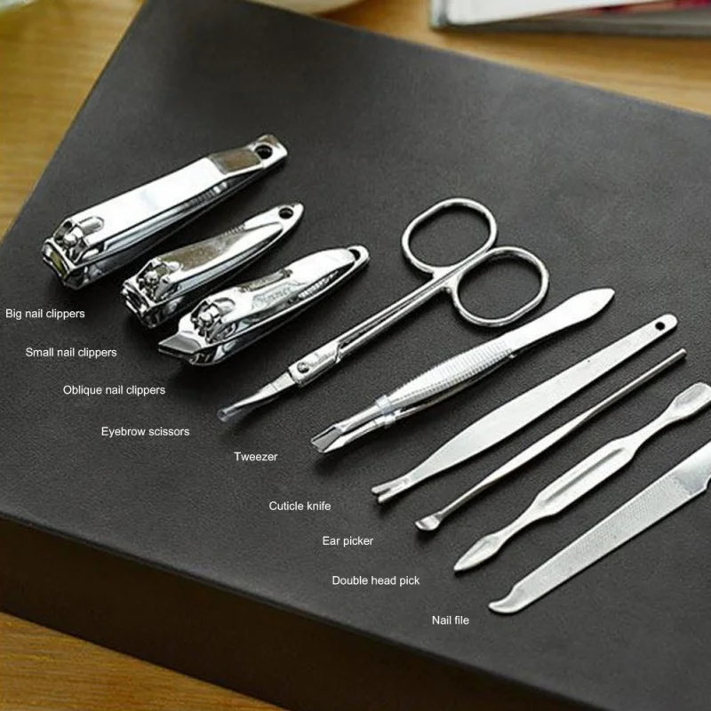 Набор для стрижки ногтей комплект из 9 предметов нержавеющей стали с кожаным