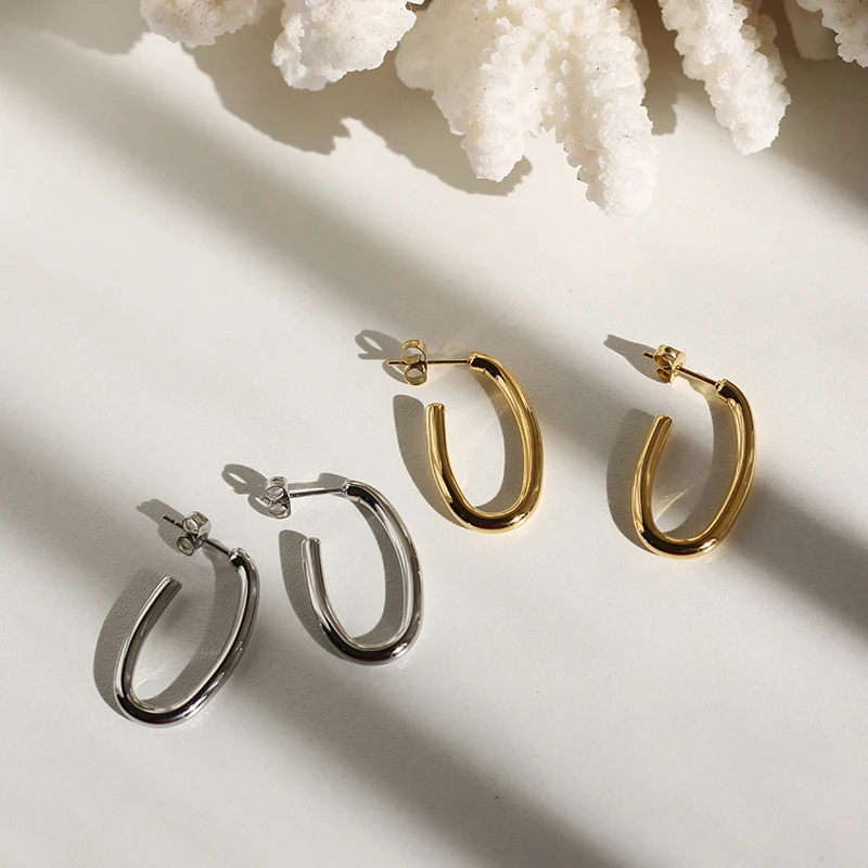 

Luxury Stainless Steel Stud Earrings For Women Arc Ellipse U Shaped Earrings For Woman Girl Wedding Party Jewelry Gifts