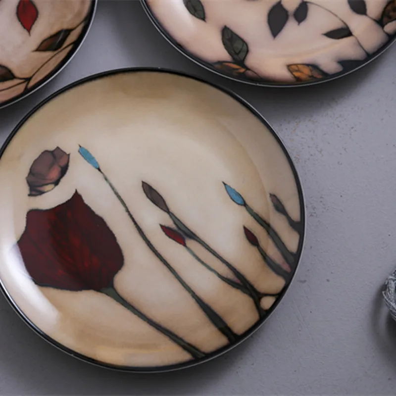 Цветочный круглый керамический обеденный тарелка ручная роспись Глазурованный