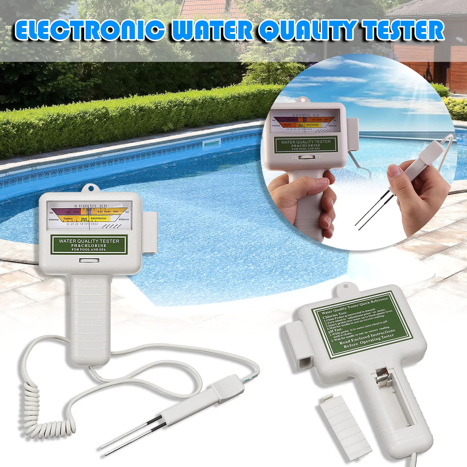 

Swimming Pool Electronic Water Quality Tester PH Value Residual Chlorine Tester device Tools For Pool Aquarium Portable