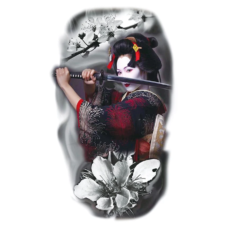 Водостойкая временная татуировка на большую руку самурая гейша окрашенная