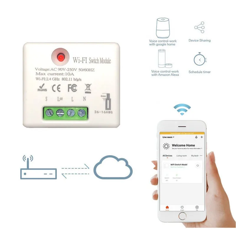 

16A Mini Smart Wifi DIY Switch Supports 2 Way Control, Smart Home Universal Module, Works With Alexa Google Home Smart Life App