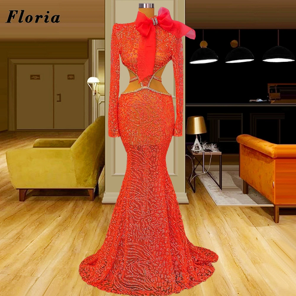 

Floria Backless Party Dresses Long Sleeves 2022 New Arrival Evening Dress Plus Size Customized Arabic Celebrity Prom Dresses