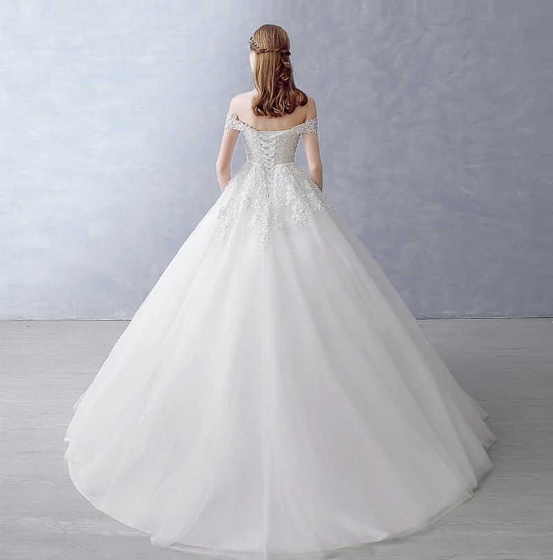 

Women's wedding dress plus size off shoulder lace bridal Muslim wedding gown lace embroidery ball gown wedding dress custom made