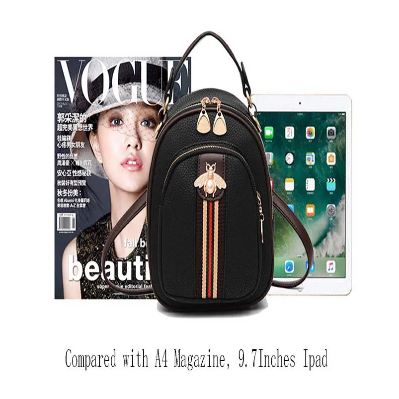 Модный женский рюкзак из искусственной кожи с Пчелой маленькая цветная школьная