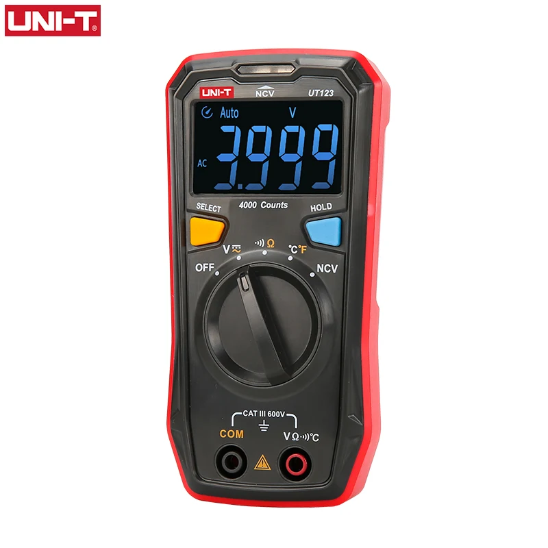 

UNI-T UT123 Data hold AC DC Voltmeter Pocket Voltage Ampere Ohm Meter Auto Range Mini Digital Multimeter Temperature Tester