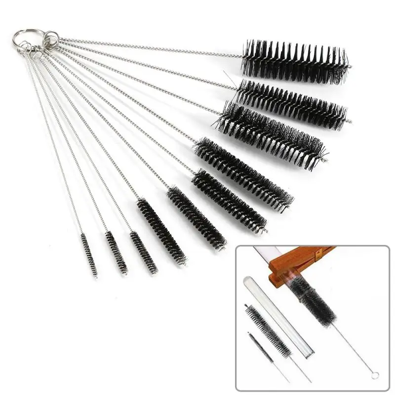 10PC Cleaning Brushes Hose Brush Stainless Steel Handle Coffee Machine Test Tube Cleaner Bristle Household Cleaning Tools